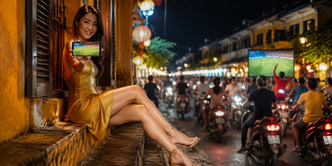 Đèn neon rực rỡ tại phố cổ Hội An trong đêm cá cược thể thao sôi động