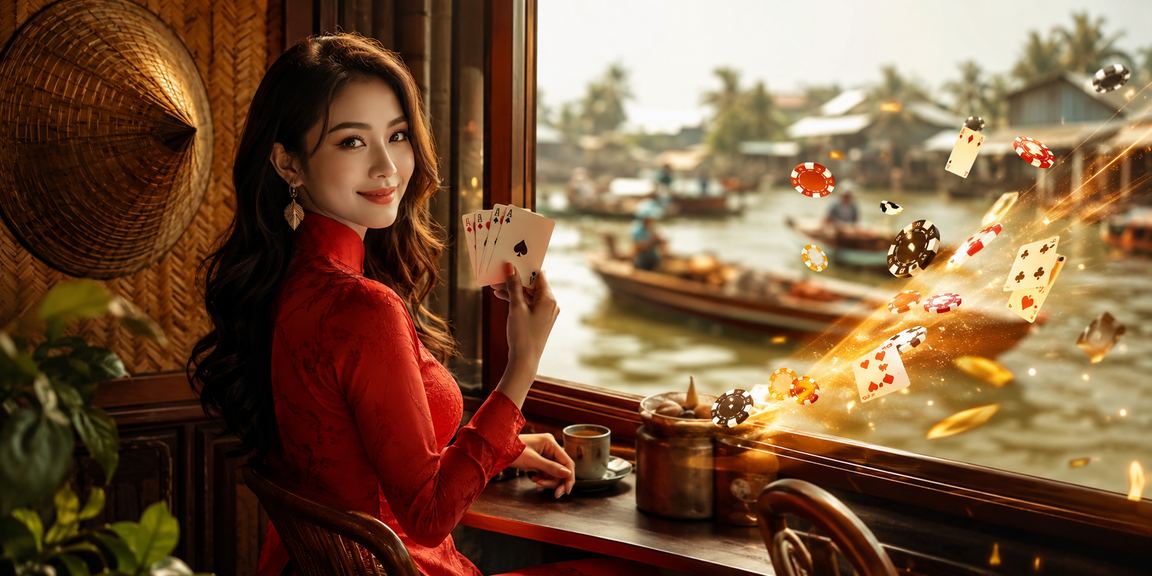 Người mặc áo dài tham gia trò chơi bài tại vùng sông Mekong theo tinh thần có trách nhiệm